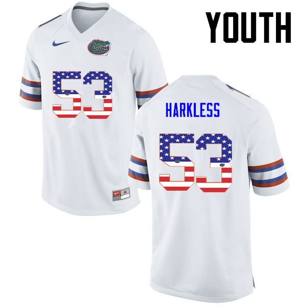 Youth NCAA Florida Gators Kavaris Harkless #53 Stitched Authentic USA Flag Fashion Nike White College Football Jersey AZM6865AJ